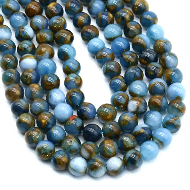 Blue Cloisonne  8MM Beads Natural 15" (+- 44) Beads per strand B-15