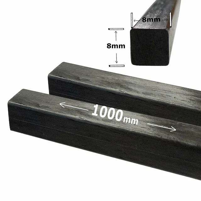 (2) 8mm X 1000mm - PULTRUDED-Square Carbon Fiber Rod. 100% Pultruded high...