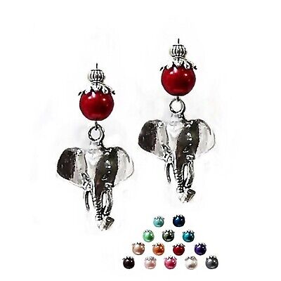 Earrings elephant charm with pearl, color choice and clip on or pierced