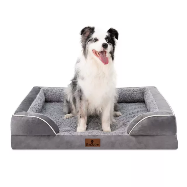 Gray Medium Large Jumbo Orthopedic Dog Bed Pet Pad Removable Memory Foam Bolster