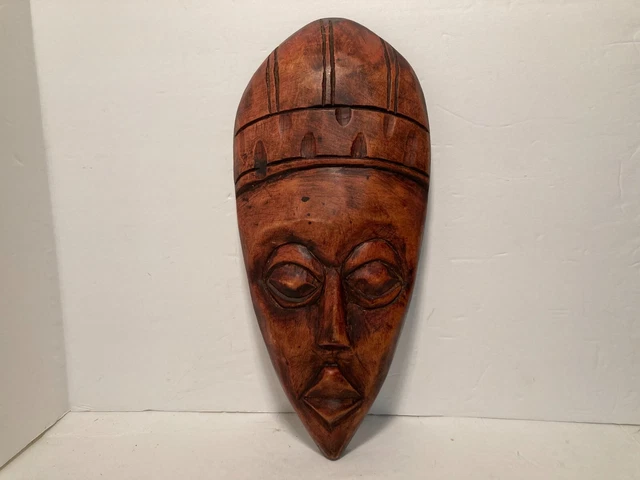Ghana African Handcarved Wooden Mask 12" X 6" Has Chip On Back (See Photo 3)