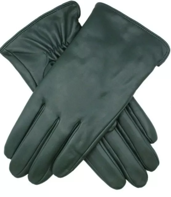 BNWT DENTS Ladies LEATHER Gloves Size M Deep Green Lined Top Quality FREE POST