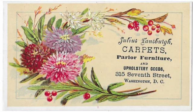 Victorian Trade Card Julius Lansburgh Carpets Furniture Parlour Washington D.C