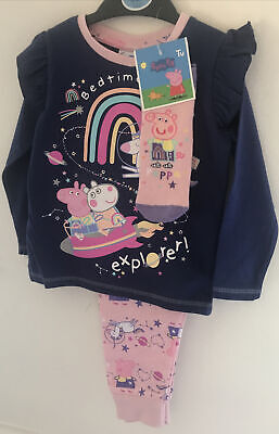Peppa Pig Cotton Pyjamas Pink & Navy ~ & Slipper Socks ~   18-24 Months