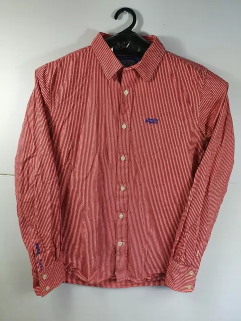 Superdry Mens Button Up Shirt XL X-Large Red/White Stripe Long Sleeve Collared