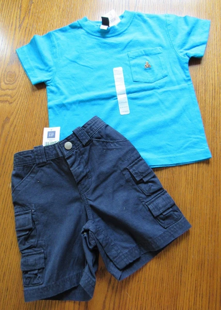 NWT Baby Gap 2 pc Blue Shirt & Navy Blue Cargo Short SET Infant 12-18 MONTHS