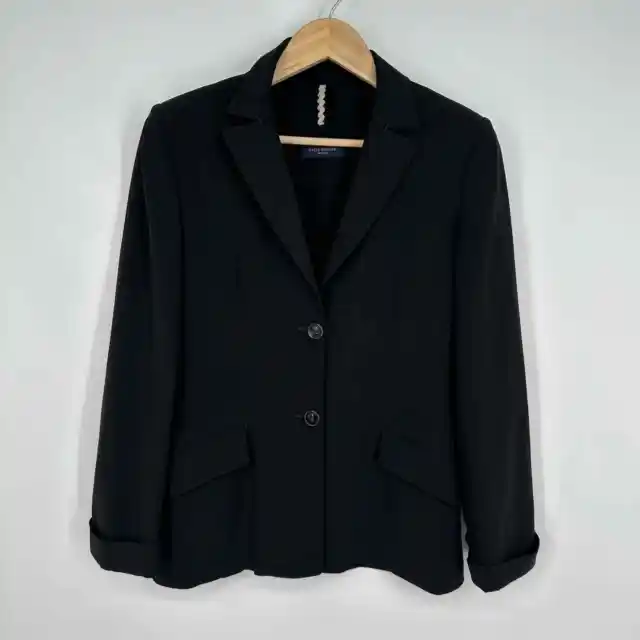 Piazza Sempione Two Button Blazer Wool Blend Single Breasted Jacket, US 8, Black