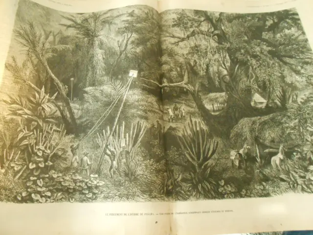 Grande Gravure 1873  - Percement de l'Isthme de Panam Station scientifique