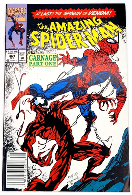 Amazing Spider-Man #361 (1992)  / Vf+ / 1St Carnage / Newsstand Venom Marvel