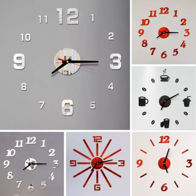 Modern Large Wall Clock 3D Mirror Sticker Unique Number Watch DIY Decor