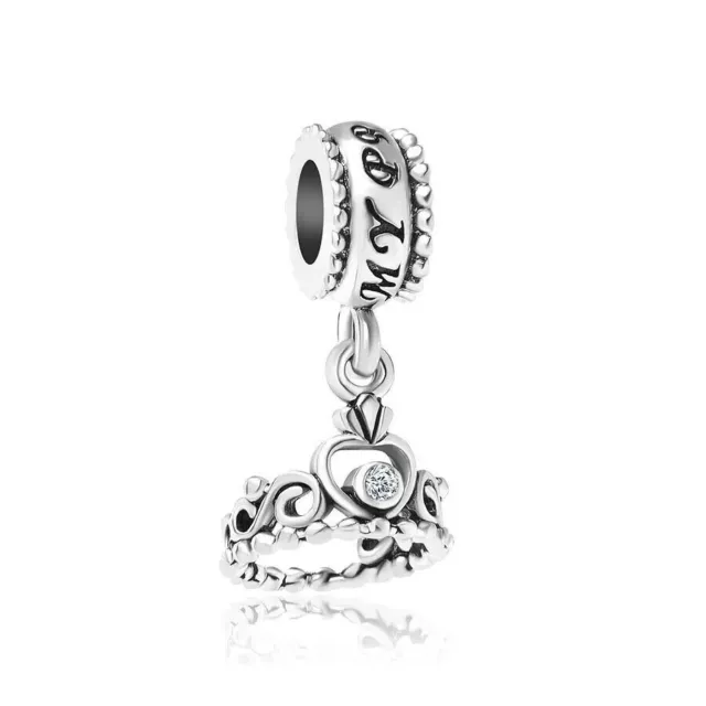 Genuine S925 Sterling Silver Princess Tiara  Charm For Bracelets