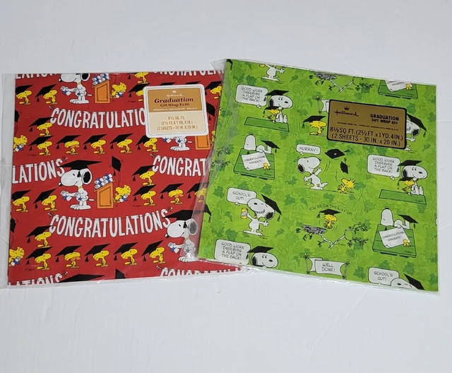 VINTAGE HALLMARK WRAPPING Paper Snoopy Woodstock Peanuts Graduation
