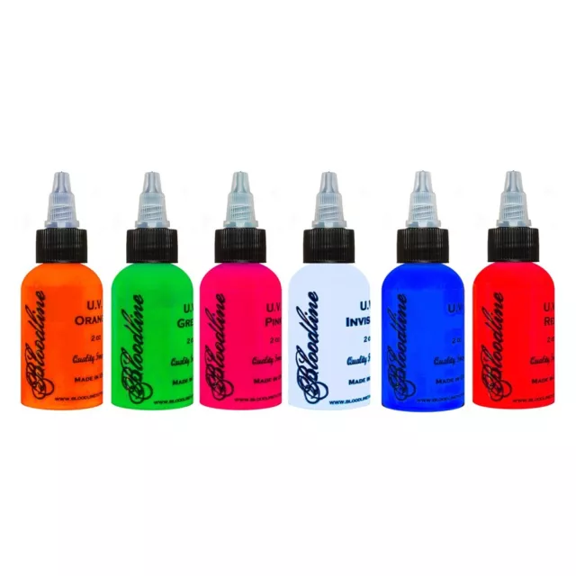 Bloodline 6 Color Uv Highlight Set 1Oz - Professional Tattoo Ink - Tattooing Ink