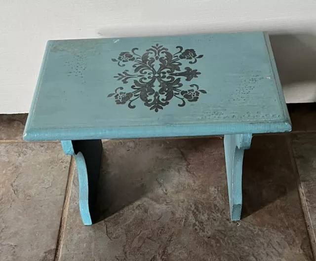 Hobby Lobby Wood￼ Teal Blue Shabby Chic, Country Rustic Decor Stool Plant Stand