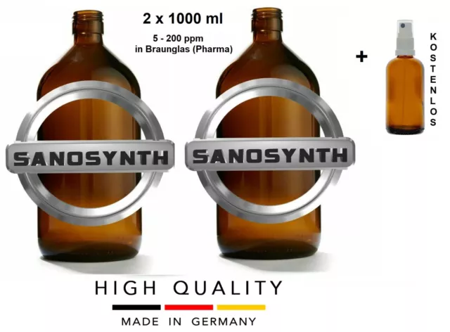 2 x 1000 ml Sanosynth Kolloidales Silber 5 ppm Hochvolt Premium + Sprühflasche