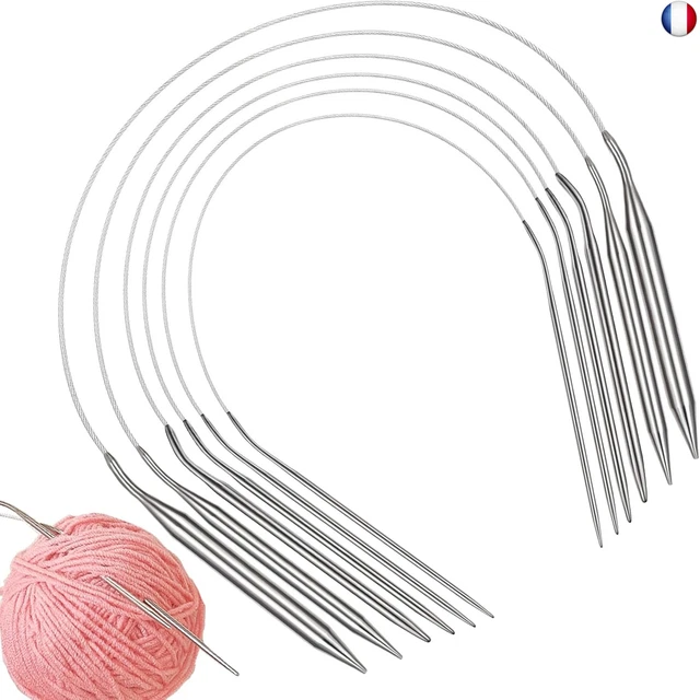 Lot 7 Aiguilles à Tricoter Circulaires Acier Inoxydable Pour Chaussettes Cols Manches Enfants