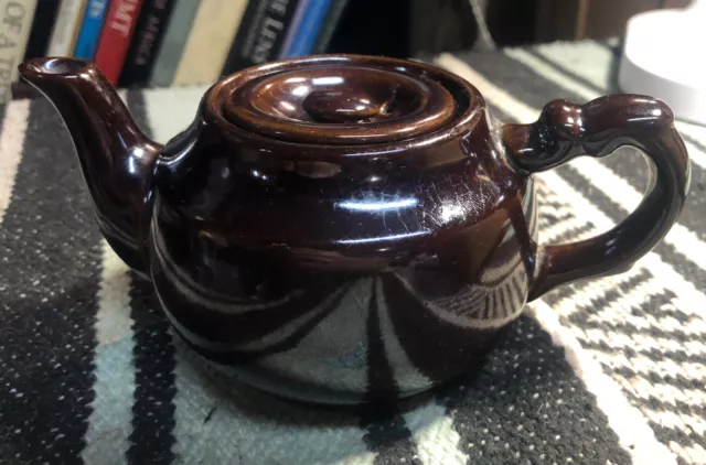 Vintage Post War Era 4” High Dark Brown Pottery Tea Pot Made in Occupied Japan