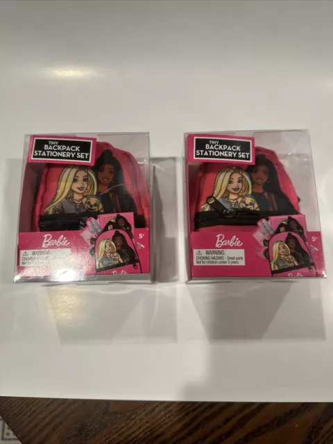 Lot Of 2 Barbie Tiny Stationery Backpack Set Stickers Notebook Tape Stamp Ring