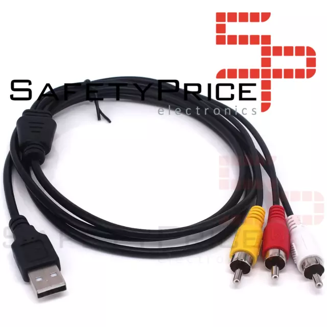 Cable adaptador USB a 3 RCA Macho Divisor Audio Video AV Compuesto REF2007