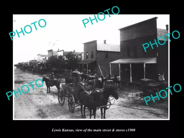 OLD LARGE HISTORIC PHOTO OF LEWIS KANSAS VIEW OF THE MAIN St & STORES c1900