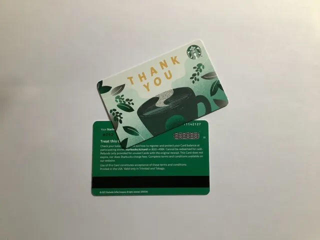 Geschenkkarte Starbucks 🇹🇹 Trinidad & Tobago # 6212 THANK YOU