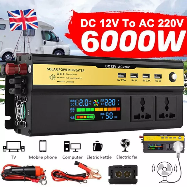 Car Power Inverter Converter DC 12V to AC 240V 4 USB 6000W Modified Sine Wave