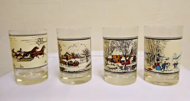 Arby's Currier and Ives Collector Series Tumbler Glasses 4 1/2" High Set Of 4