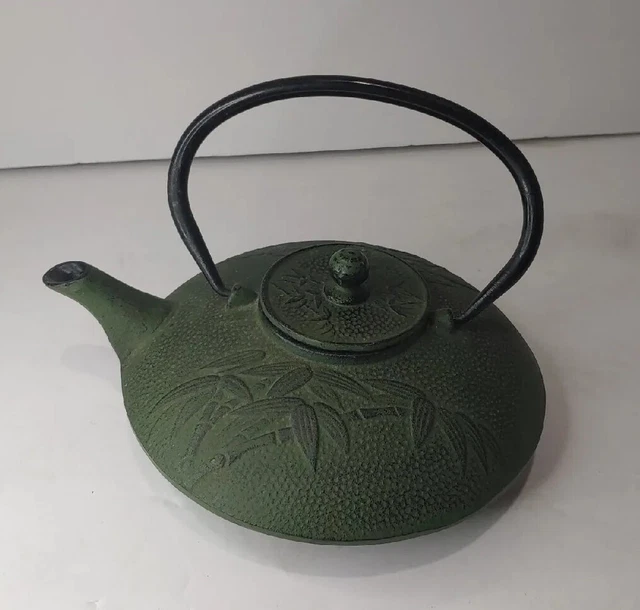 Japanese Tetsubin Cast Iron Teapot Tea Kettle Pot Green Bamboo 5lbs