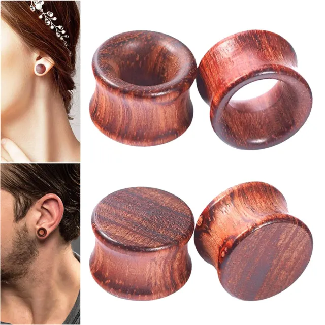 2 Pairs Wood Ear Gauges Organic Wooden Ear Tunnels Plugs Ear Stretcher Earrings