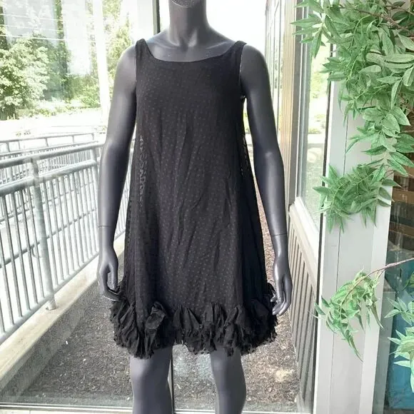 MILLY OF NEW YORK Vintage 100% Silk Sleeveless Trapeze Dress - Black - Size 6