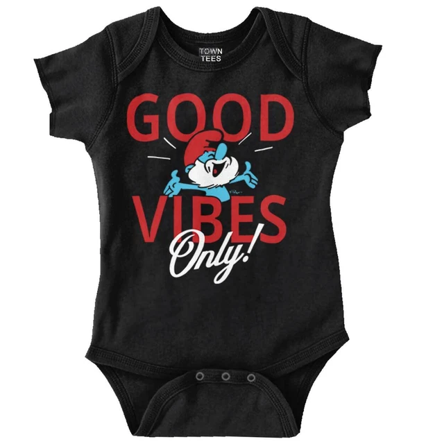 Papa Smurf Good Vibes Only Cartoon Positive Newborn Baby Boy Girl Infant Romper