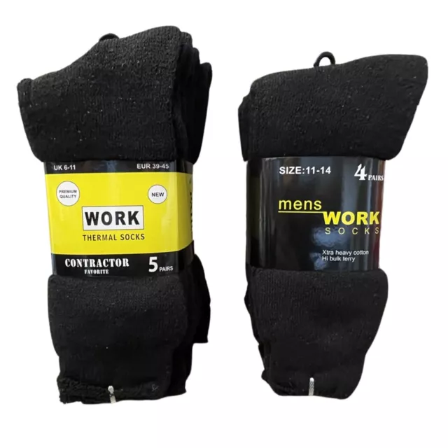 Work Socks Mens Cotton Crew Black Thick Warm Bulk Value Pack SIZE 6-11 / 11-14