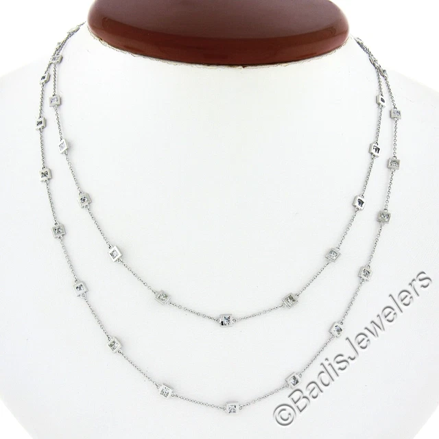 14K White Gold 3.25ctw Princess Bezel Diamond 32" by the Yard Chain Necklace 14K White Gold 3.25ctw Princess Bezel Diamond 32" by the Yard Chain Necklace