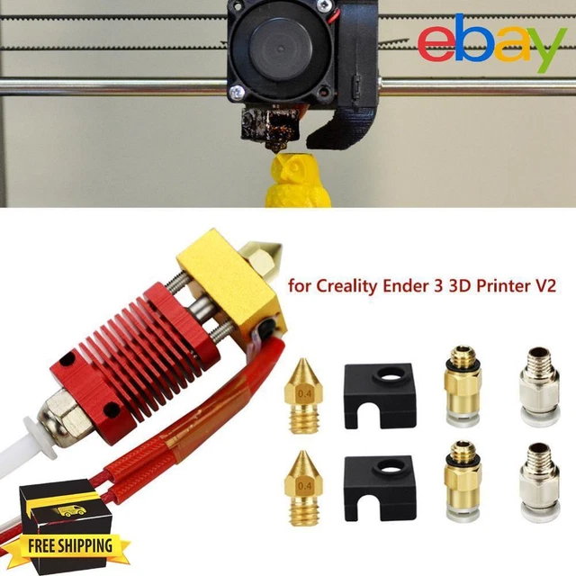 9x DIY 0.4mm MK8 Nozzle Extruder Hot End Kit for Creality Ender 3 Pro 3D Printer