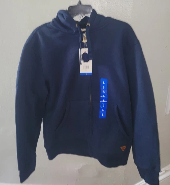 Weatherproof Vintage Men’s Sherpa Faux Fur Lined Full Zip Hoodie Large Blue