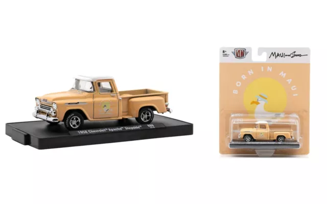 1:64 1958 Chevrolet Apache Stepside -- Maui & Sons Peach -- M2 Machines