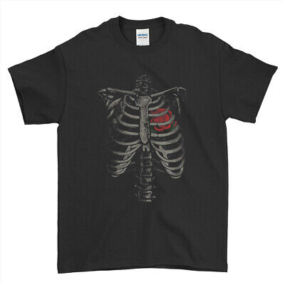 Skeleton Ribcage Red Heart T-Shirt Gothic Skull Halloween For Men Women Kids