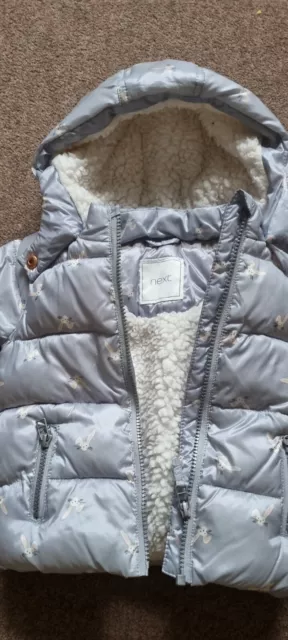 Beautiful NEXT Baby Girl  Padded  Coat / jacket with rabbits Age 6 to 9 Months 2