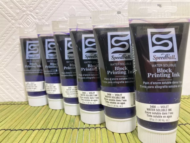 Lote de 6 tinta de impresión en bloque Speedball violeta #3408 tinta soluble en agua 1,30 liq oz