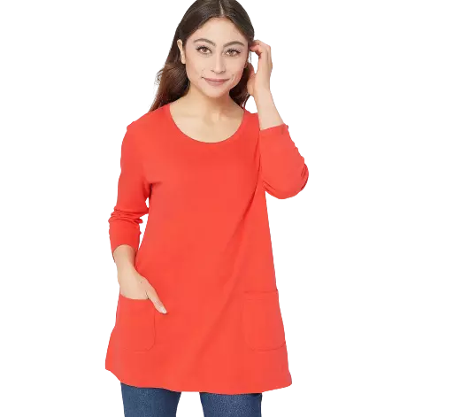 Isaac Mizrahi Live! Essentials 3/4 Sleeve Tunic Pockets Tomato Red Choose Size
