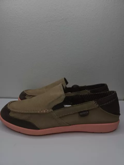 CROCS WALU CANVAS Loafers Brown Coral Slip-On Casual Shoes Womens Size ...