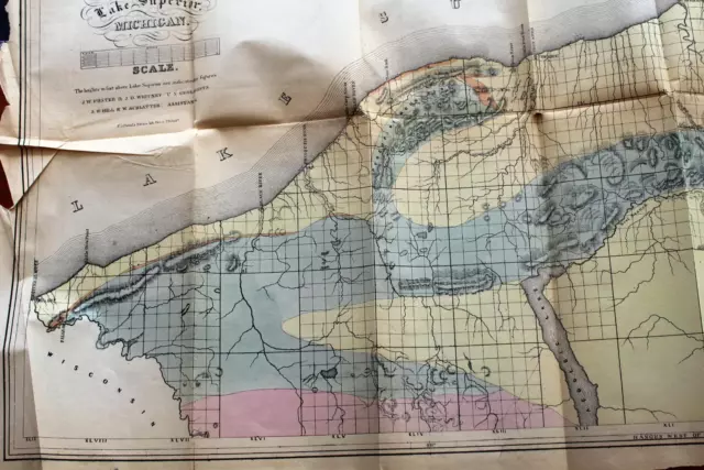 1845 BEAUTIFUL GEOLOGICAL Antique Atlas Map Of Lake Superior Michigan ...