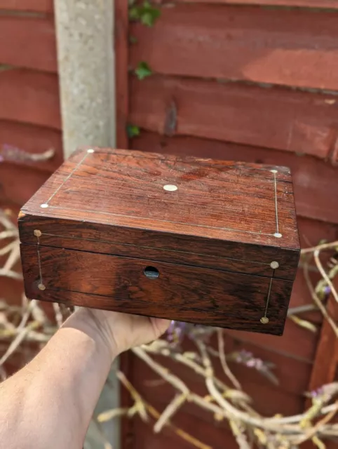 Pretty Antique Mother of Pearl Inlaid Wooden Jewellery Box or Keepsake Box