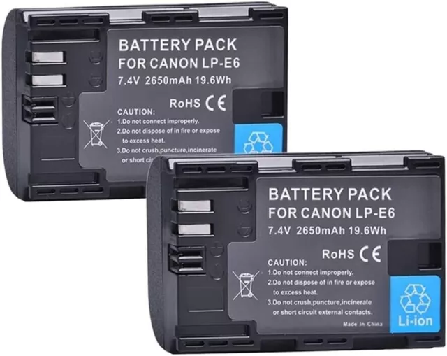 2-Pack 2650mAh Replacement LP-E6 Battery + USB Dual Charger Kit for Canon Camera 2