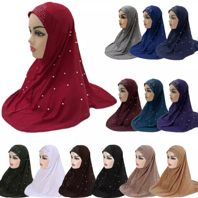 Muslim Women Beads Hijab Turban Islamic Head Scarf Shawl Wrap One Piece Amira