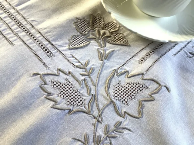 Vintage  White Cotton Tablecloth, Afternoon Tea, Table Centre Hand Embroidered