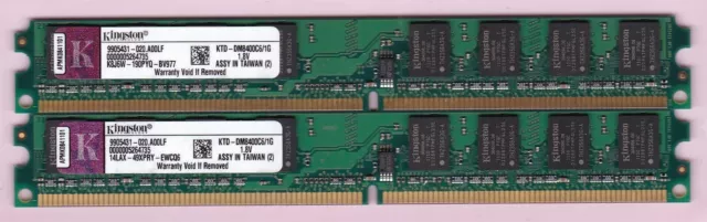 2GB 2x1GB KINGSTON KTD-DM8400C6/1G PC2 6400 DDR2-800 LOW PROFILE RAM MEMORY KIT