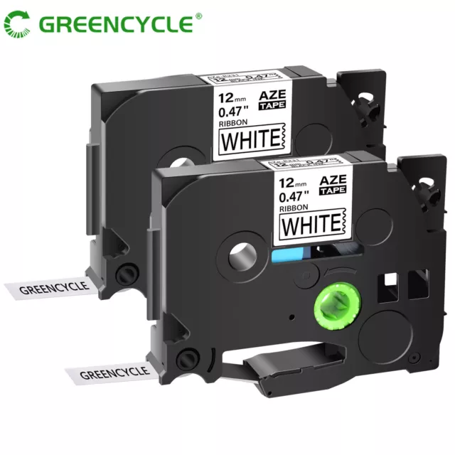 Greencycle 2PK Tze-R231 Black/White Satin Ribbon Label Tape for Brother P-touch