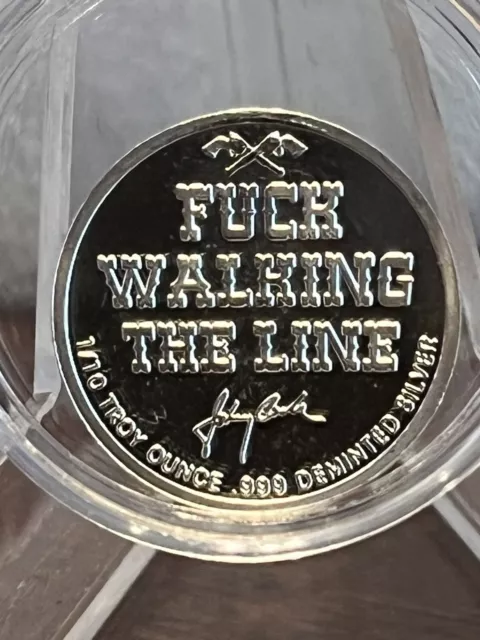 Johnny Cash F!#$ Walking The Line 1/10 oz .999 Fine Silver Art Round In Capsule 2