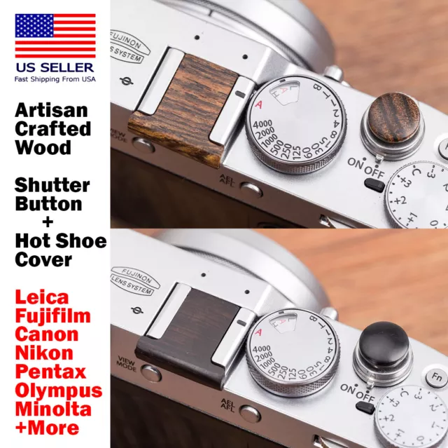 Artisan Wood Soft Shutter Button + Hot Shoe Cover Leica Fujifilm Canon Nikon+